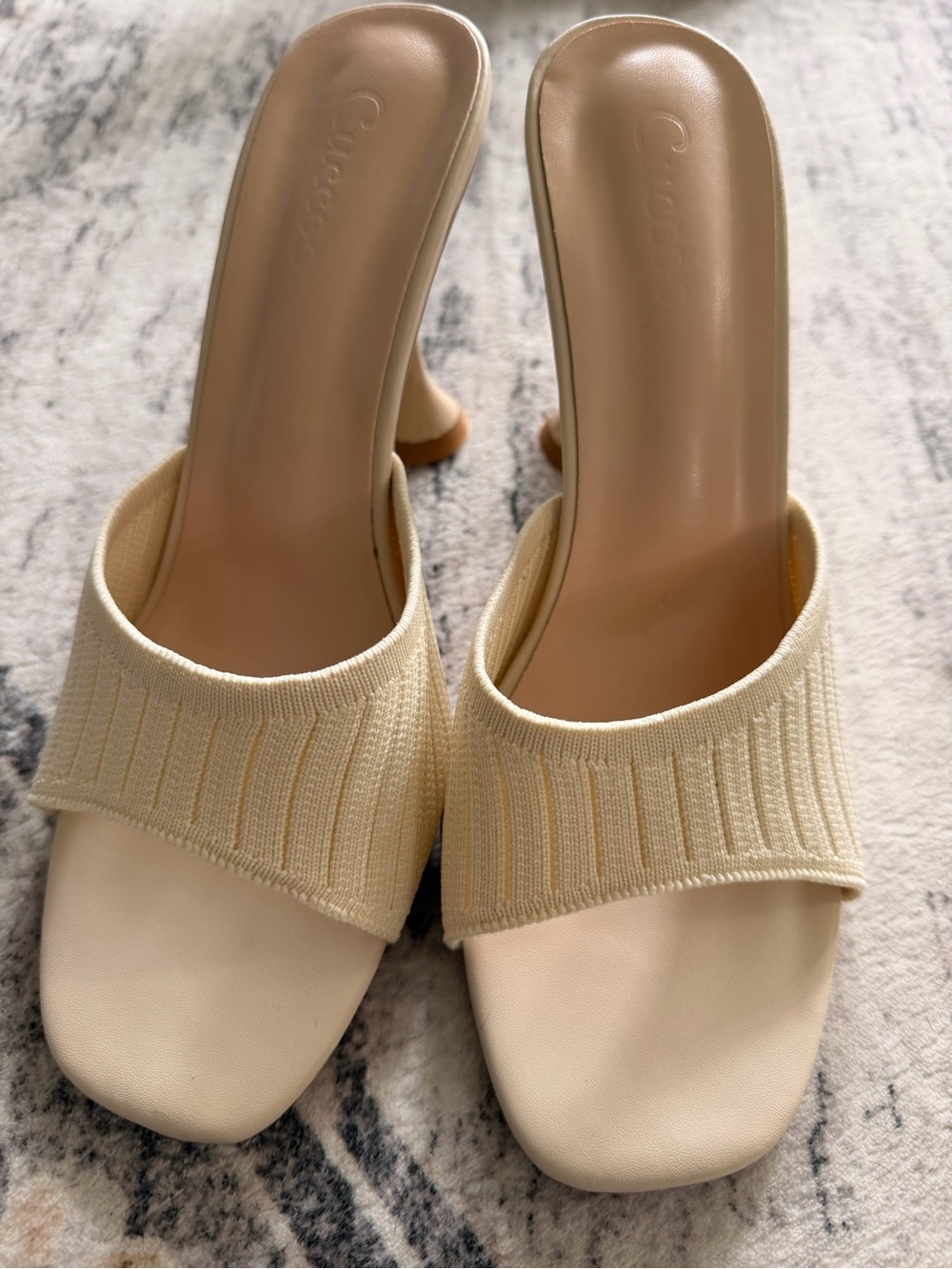 Cream Knit Slide Heels 4 Inch for Women